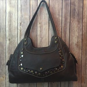PATRICIA NASH Studded Ergo Satchel, Chocolate